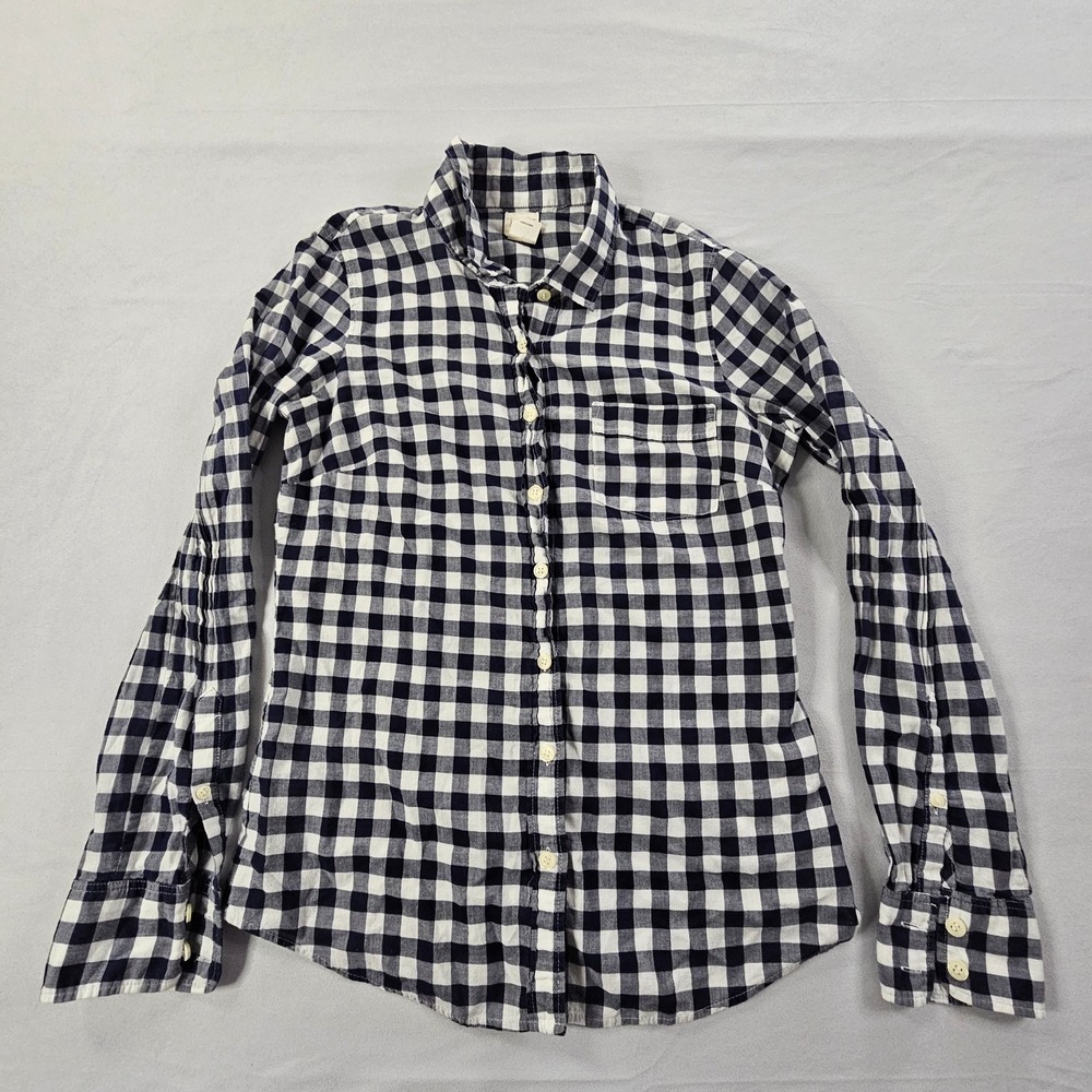 J.CREW Blue Check Long Sleeve Cotton Button-Up Shirt Women's XS